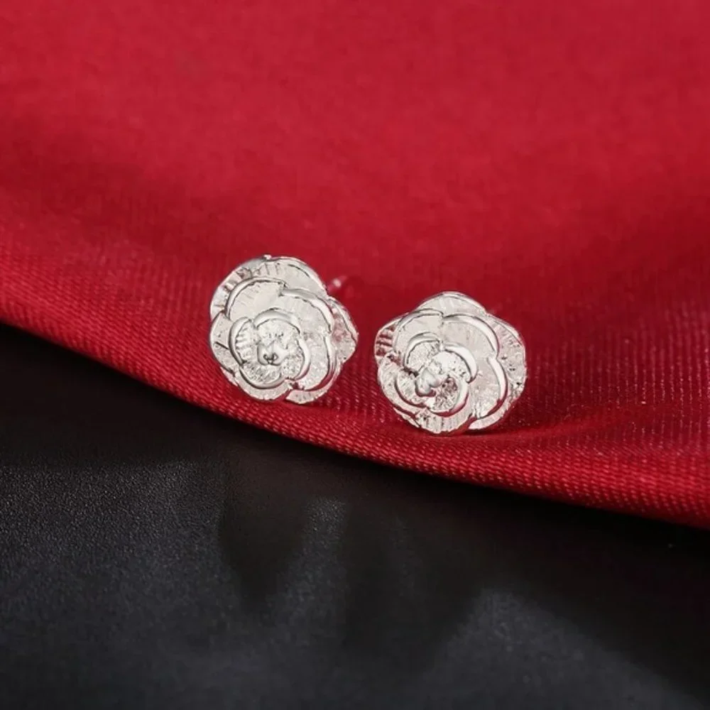 925 Sterling Silver Fine Flower bud Earring stud for Women Luxury Fashion Party - Picture 3 of 5